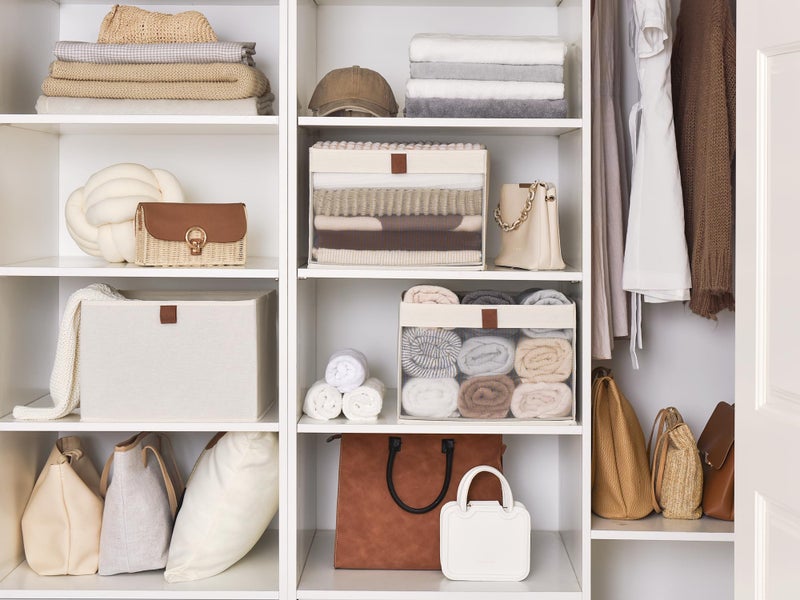 سورتيج وركس صناديق تخزين للخزانة من ستورج وركس بنافذة شفافة ومقبضين، سلال تخزين قابلة للطي للرفوف، منظم قماش كبير جدًا، بيج، عبوة من 3 قطع - Image 4